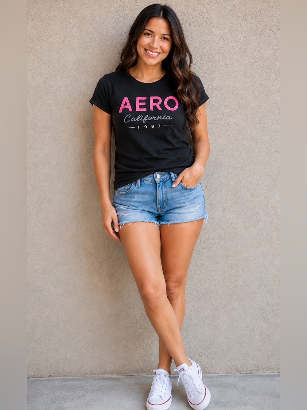 Aeropostale Black Tee with Pink 'AERO' Logo